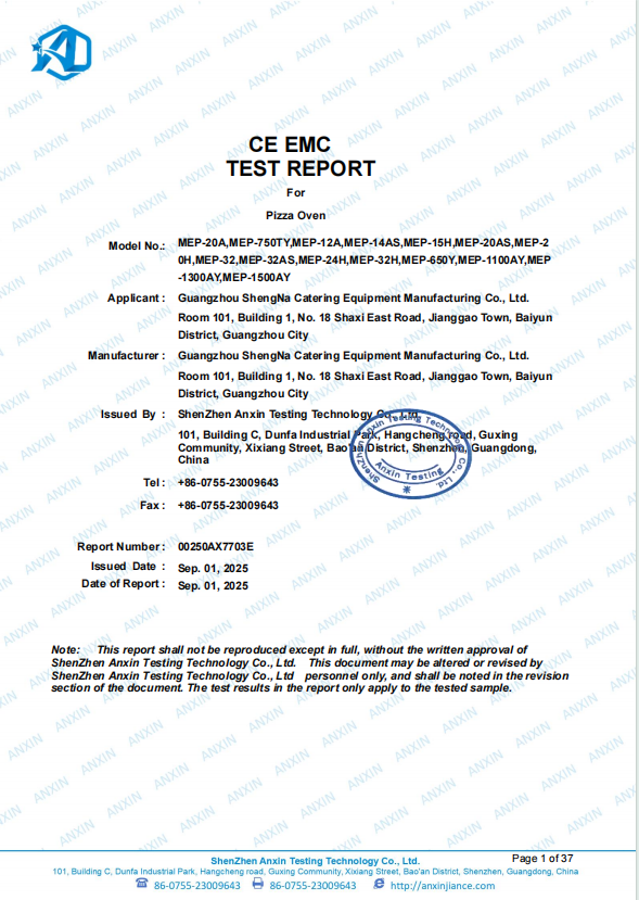 00250AX7703E   1.EMC报告--ShengNa 380V披萨炉